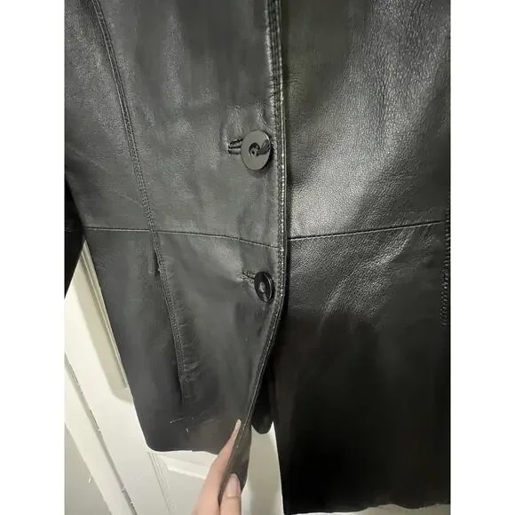 Worthington Women's 100% Genuine Leather Jacket Black Size M Blazer Mob Wife - Picture 3 of 16